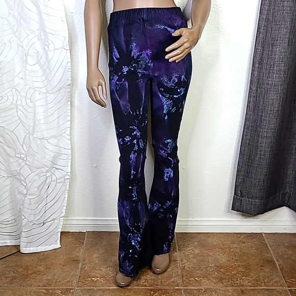 Altar'd State Flare Pants Size Small Black Pull On Elastic Waist Hand Painted - Picture 3 of 10